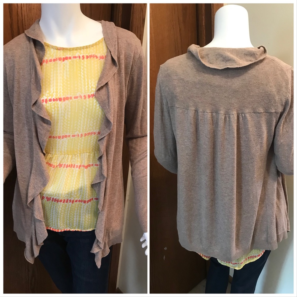 Loft Small open front cardigan in brown